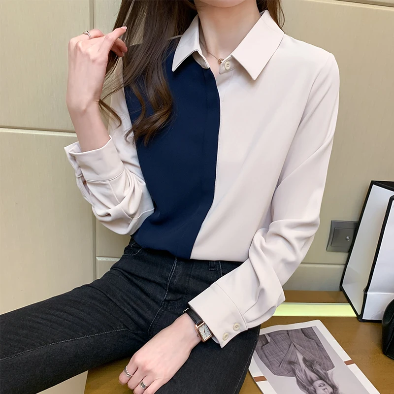 Chiffon Women's Blouse Loose Polo Girl's Shirt Spring Autumn Long Sleeve Top Clothing Casual Splicing Lady Blusas Houthion
Chiffon Women's Blouse Loose Polo Girl's Shirt Spring Autumn Long Sleeve Top Clothing Casual Splicing Lady Blusas Houthion