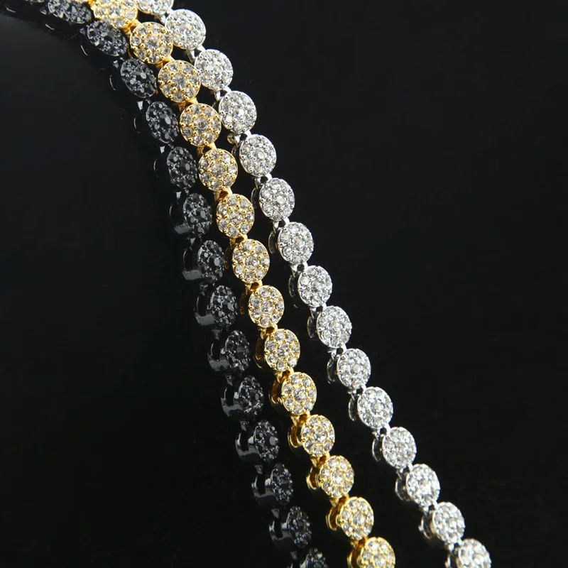 

Men Hip Hop Bling Round Stone Jewlery Miami Cuban Link Chains Shiny Round Fully Crystal Rhinestone Long Chains Necklaces