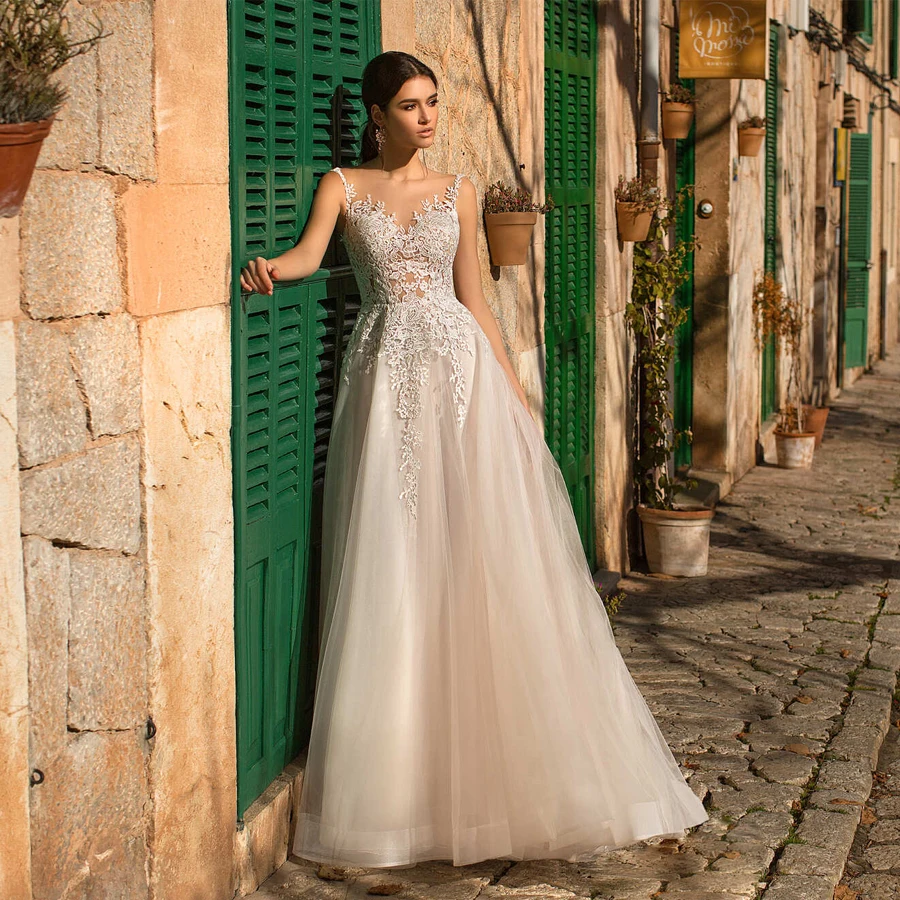 See Through Scoop Sleeveless A-line Wedding Dress Illusion Back vestido de noiva com manga Bridal Dresses
See Through Scoop Sleeveless A-line Wedding Dress Illusion Back vestido de noiva com manga Bridal Dresses