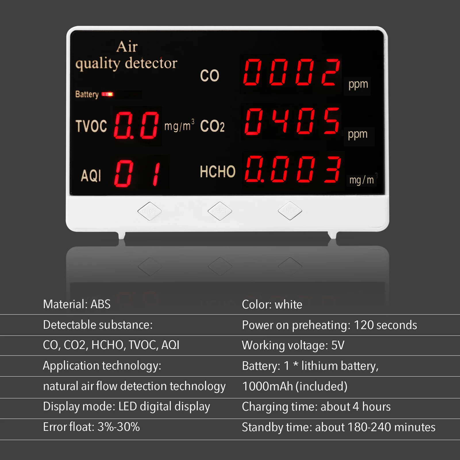 Meterk CO2 Detector Air Quality Tester Digital Display High Accuracy CO CO2 HCHO TVOC Detector Air Quality Analyzer Monitor 
Meterk CO2 Detector Air Quality Tester Digital Display High Accuracy CO CO2 HCHO TVOC Detector Air Quality Analyzer Monitor