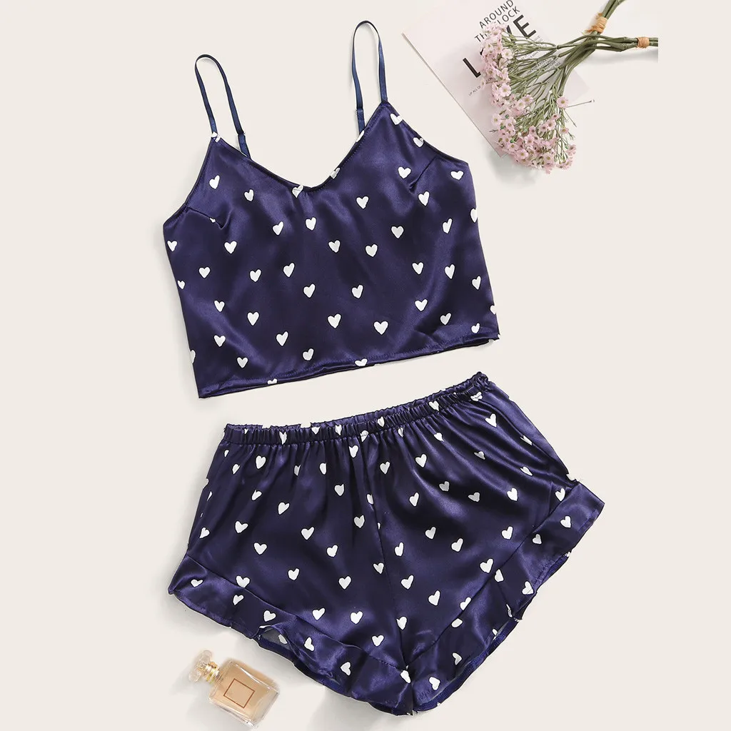 2pcs 2020 New Heart Print Sexy Women Pajamas Sets Silk Satin Sleepwear Suit Soft Sleep Wear Leisure Pajamas Girl Nightwear
2pcs 2020 New Heart Print Sexy Women Pajamas Sets Silk Satin Sleepwear Suit Soft Sleep Wear Leisure Pajamas Girl Nightwear