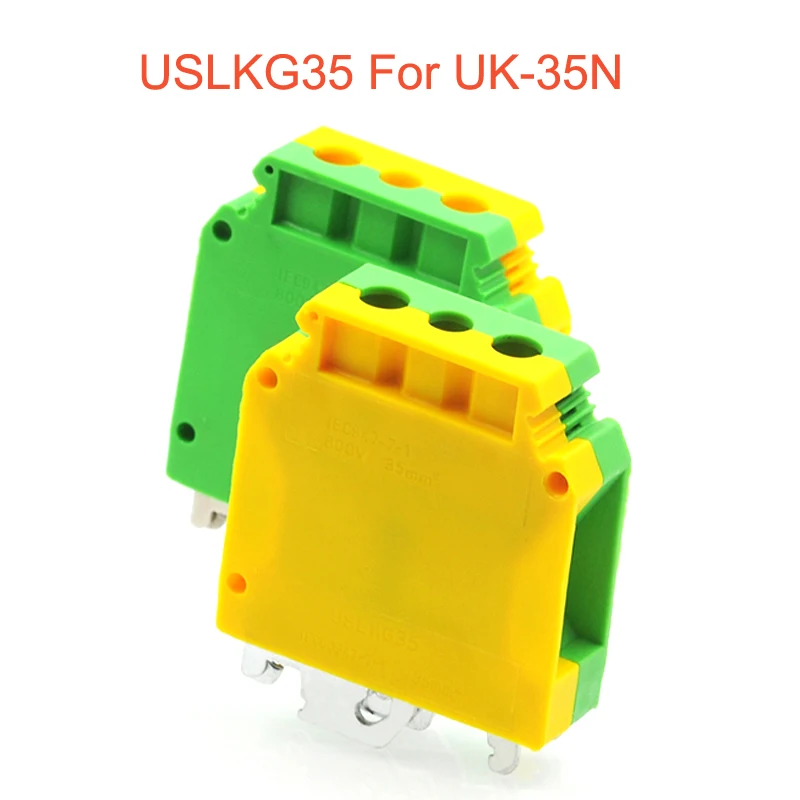 

1Pcs Ground Terminal Block USLKG35 DIN Rail Screw Bornier UK-35B 35N Yellow Green Earthing Morsettiera Wire Connector 2AWG 35mm²