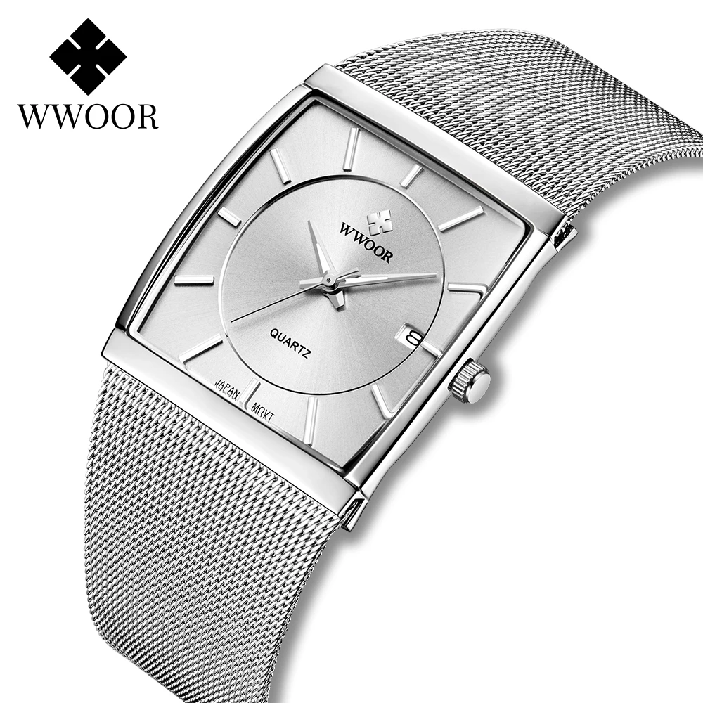 WWOOR New Top Fashion Watch For Men Square Quartz Slim Steel Mesh Waterproof Sports Automatic Date Wrist Watches Reloj Hombre
WWOOR New Top Fashion Watch For Men Square Quartz Slim Steel Mesh Waterproof Sports Automatic Date Wrist Watches Reloj Hombre