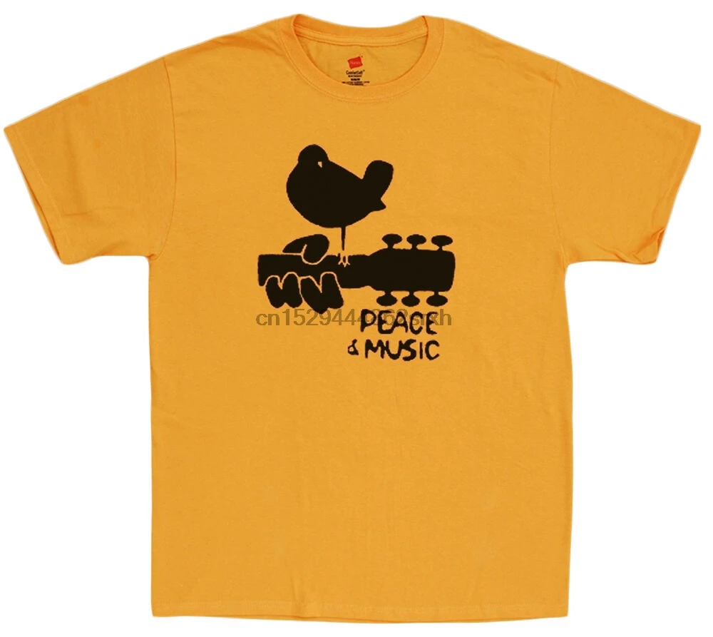 Футболка с надписью peace and music желтая черная футболка для фестиваля|Мужские