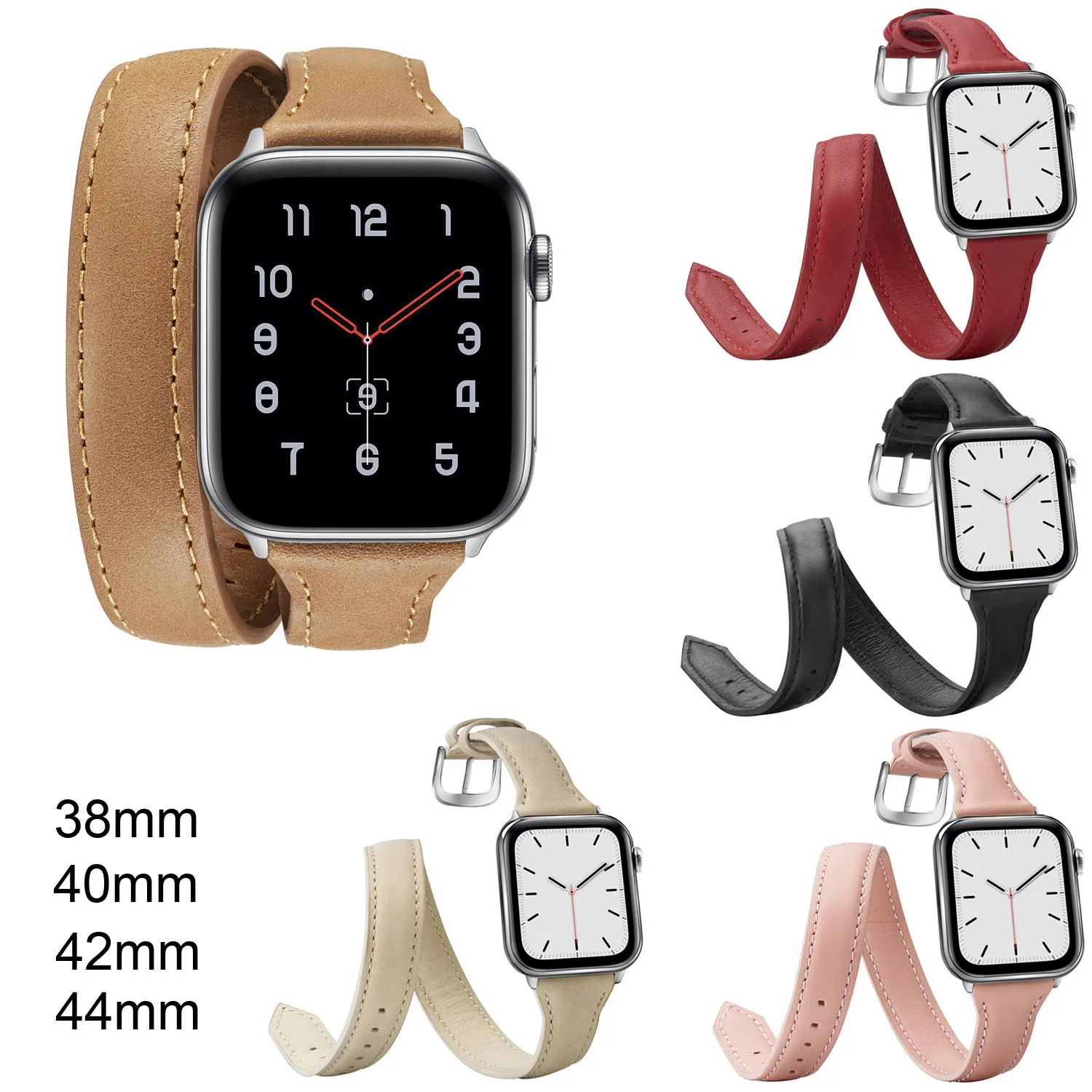 Ремешок двойной для Apple Watch iWatch 40 44 мм 38 42 сверхдлинный браслет из воловьей кожи