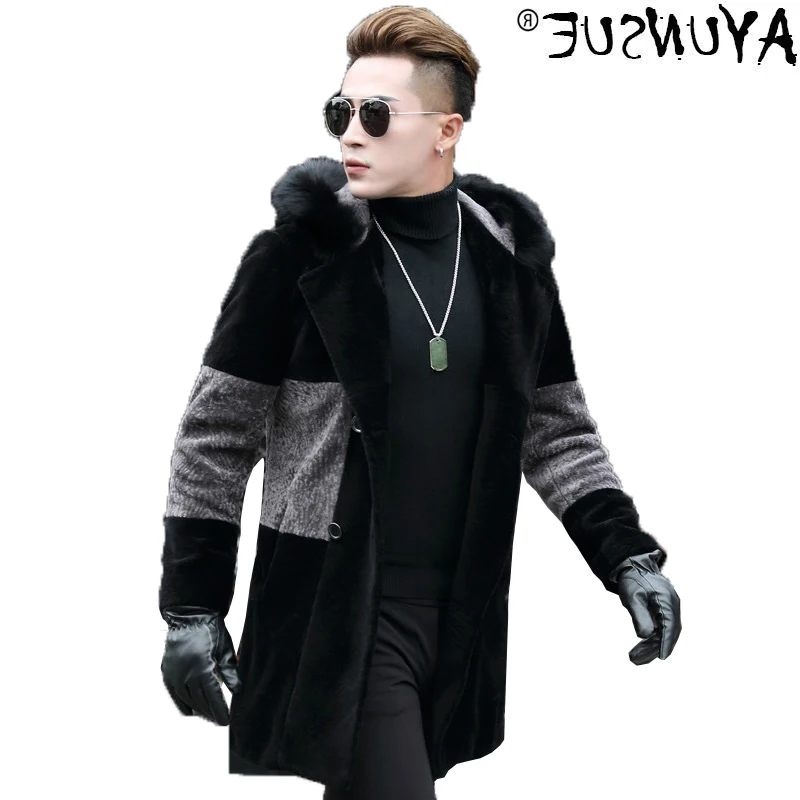 Men's authentic jacket, steam sheepskin coat, Hoodie, fox skin collar, 
Men's authentic jacket, steam sheepskin coat, Hoodie, fox skin collar,