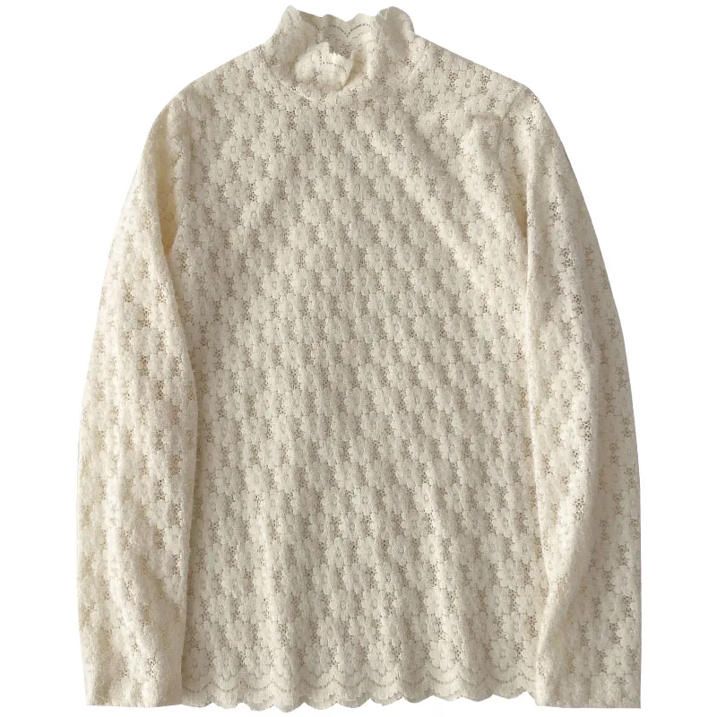 Lace Women T-Shirts Summer New 2021 Turtleneck Long-Sleeved Loose Office Lady Elegant All Match Pulls Tops Tees 
Lace Women T-Shirts Summer New 2021 Turtleneck Long-Sleeved Loose Office Lady Elegant All Match Pulls Tops Tees