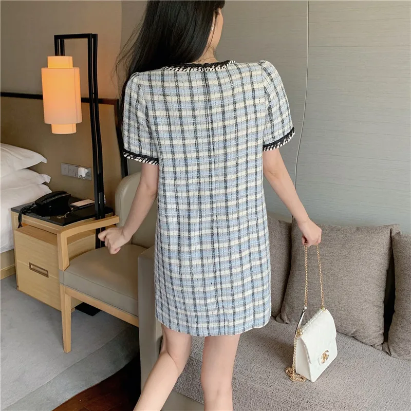 

Summer dress For Women Vintage Casual vestidos mujer verano 2021 Elegant Tweed Mini Party Dress robe femme sukienka ropa mujer