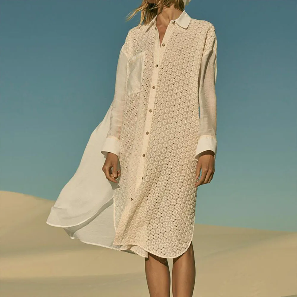 Женская ажурная блузка с вышивкой Za, винтажная Длинная блузка с длинным рукавом и карманами, полупрозрачная комбинированная рубашка, шикар... 
Женская ажурная блузка с вышивкой Za, винтажная Длинная блузка с длинным рукавом и карманами, полупрозрачная комбинированная рубашка, шикар...