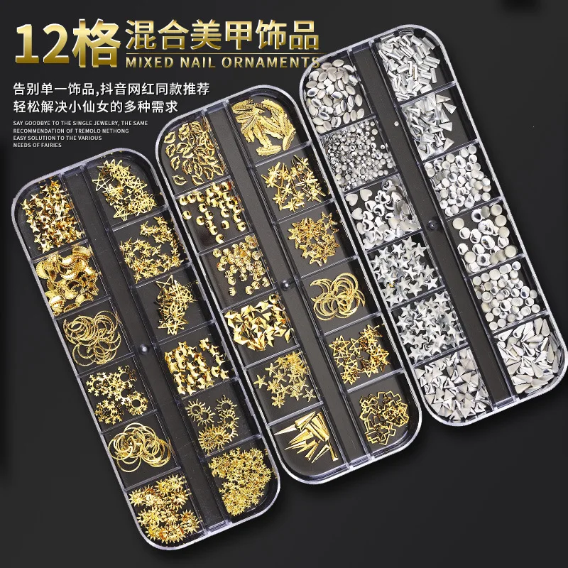 12 Grids Metal Rivet Manicure Decorations Nail Art Drills Mix Style Rhinestones Gold Silver Strass Jewelry DIY Nails Accesorios
12 Grids Metal Rivet Manicure Decorations Nail Art Drills Mix Style Rhinestones Gold Silver Strass Jewelry DIY Nails Accesorios