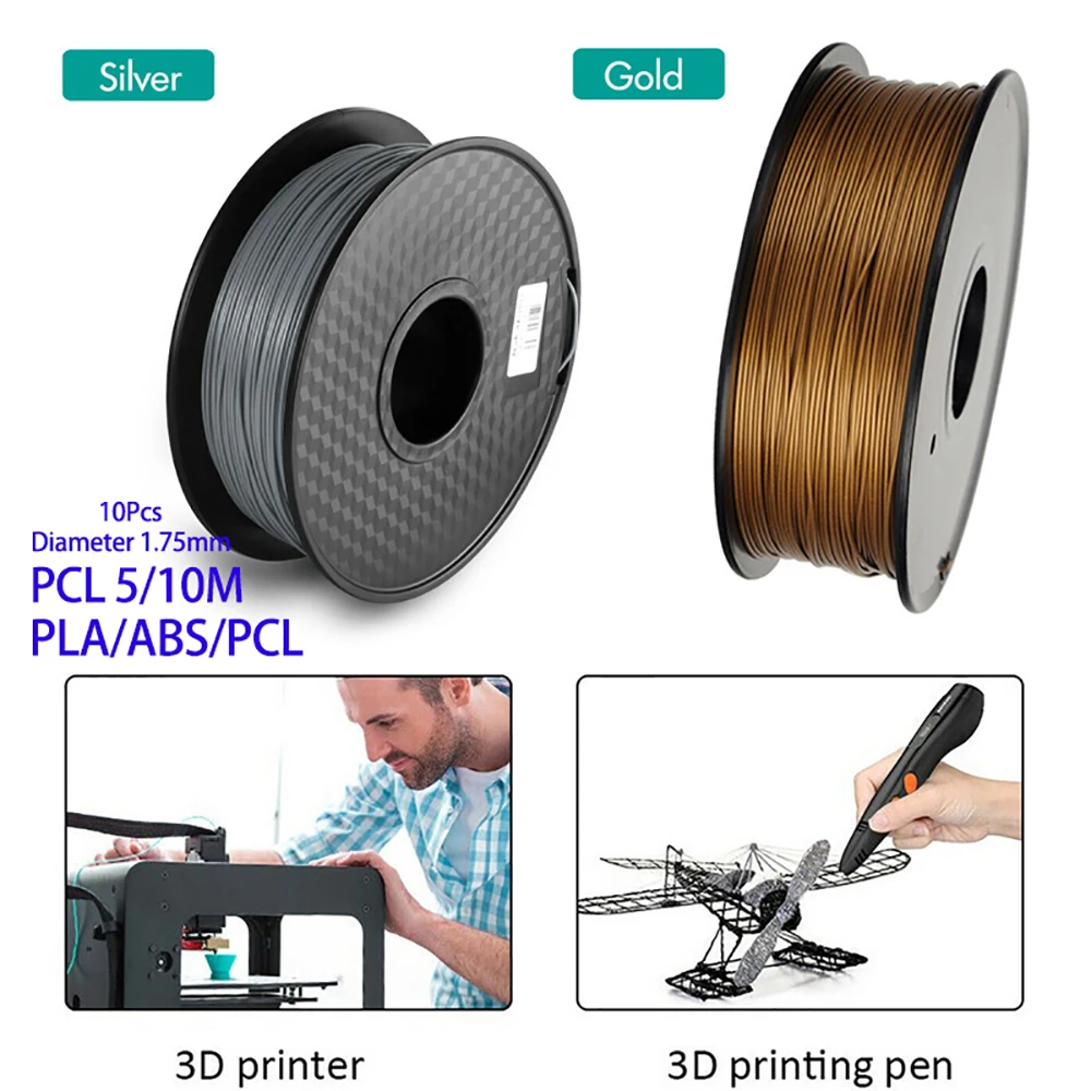 Multipurpose 50/100m PLA/PCL/ABS Filament 3D Filament Printer 1.75mm For MakerBot RepRap Gold/Silver
Multipurpose 50/100m PLA/PCL/ABS Filament 3D Filament Printer 1.75mm For MakerBot RepRap Gold/Silver