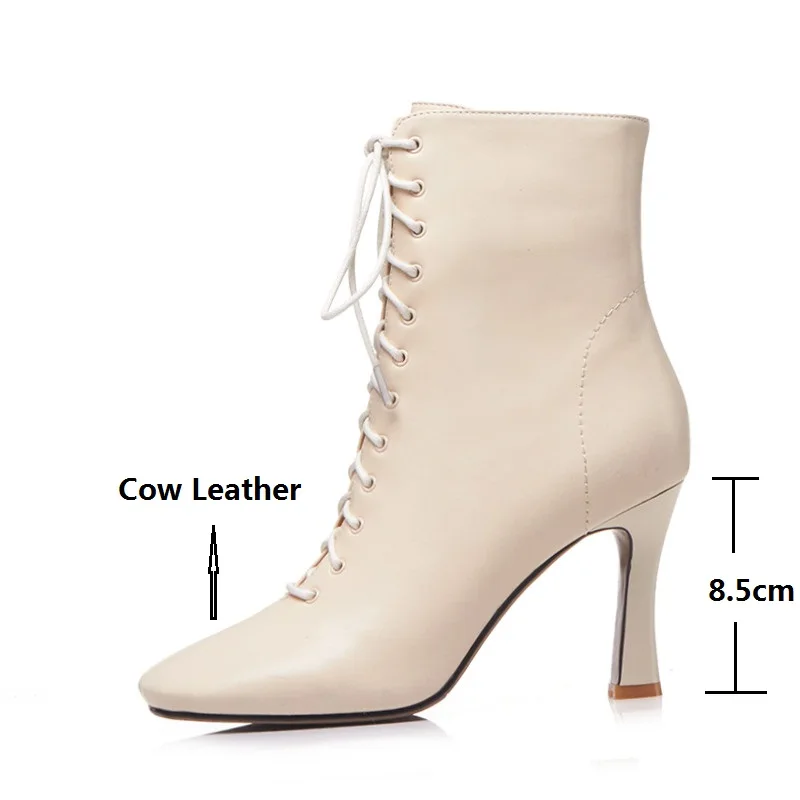 Autumn Winter Natural Cow Leather Short Boots Shoes Ladies Lace up Zipper Black Nude Thin High Heels Sexy Short Boot Woman Shoe
Autumn Winter Natural Cow Leather Short Boots Shoes Ladies Lace up Zipper Black Nude Thin High Heels Sexy Short Boot Woman Shoe