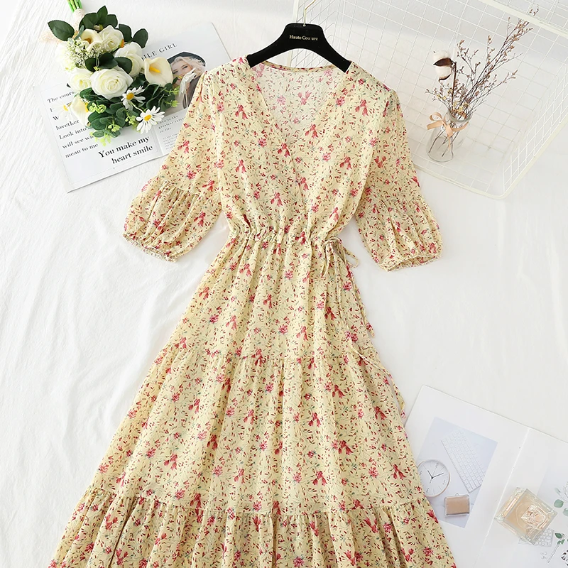 Summer Floral Print Dress Women V Neck Puff Short Sleeve Chiffon Dresses Elegant Party A Line Slim Pleated Long Dress Vestidos
Summer Floral Print Dress Women V Neck Puff Short Sleeve Chiffon Dresses Elegant Party A Line Slim Pleated Long Dress Vestidos