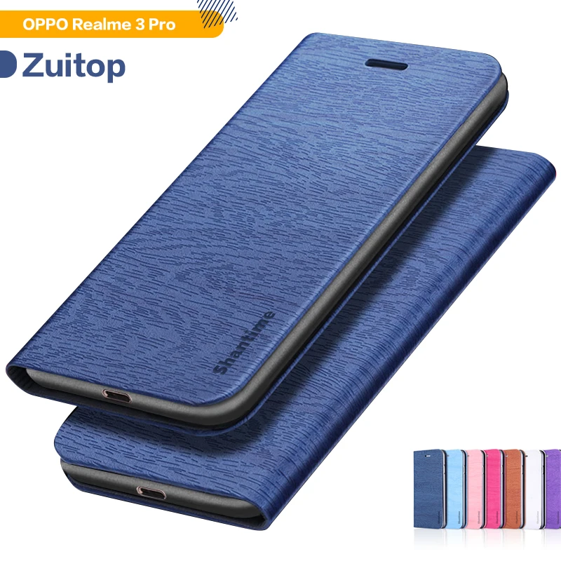 Чехол из PU-кожи с древесным рисунком для телефона OPPO Realme 3 Pro Flip X Lite Business Soft Silicone Back Cover.