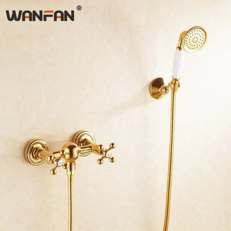 WANFAN 1 Set Bathroom Rainfall Shower Faucet Set Classic Golden Dual Handle Mixer Tap Wall Mounted Bath Shower Sets HJ-6758K
WANFAN 1 Set Bathroom Rainfall Shower Faucet Set Classic Golden Dual Handle Mixer Tap Wall Mounted Bath Shower Sets HJ-6758K