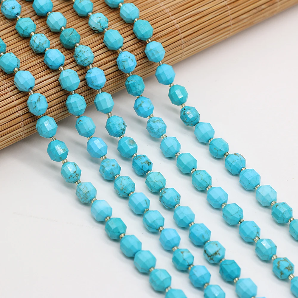 

Natural Semi-precious Stone Blue Turquoise Round Faceted Bead Making DIY Ladies Necklace Bracelet Exquisite Jewelry Gift 8mm