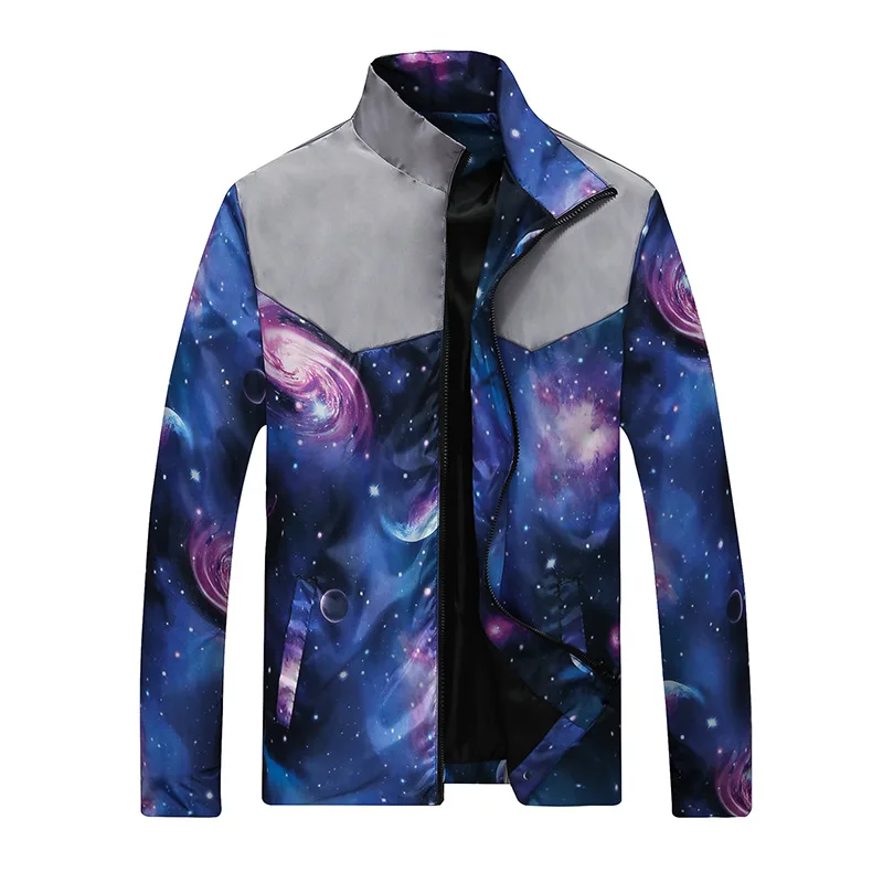 

2021 new autumn and winter men's starry sky jacket hooded zipper jacket outdoor sportswear jacket men's jacket thin section 3XL