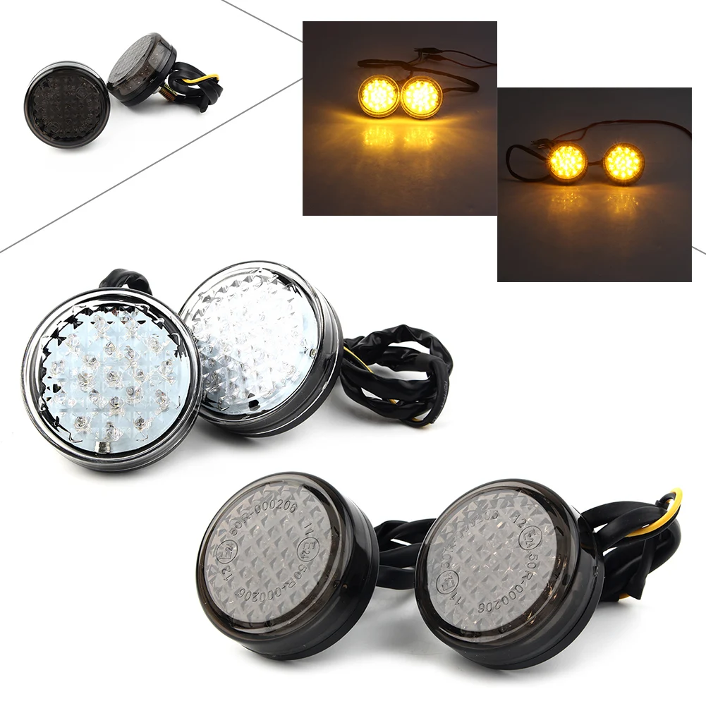 

Motorcycle LED Turn Signals Indicator Blinker Light Round Lamp Amber 12V Clear Smoke Lens