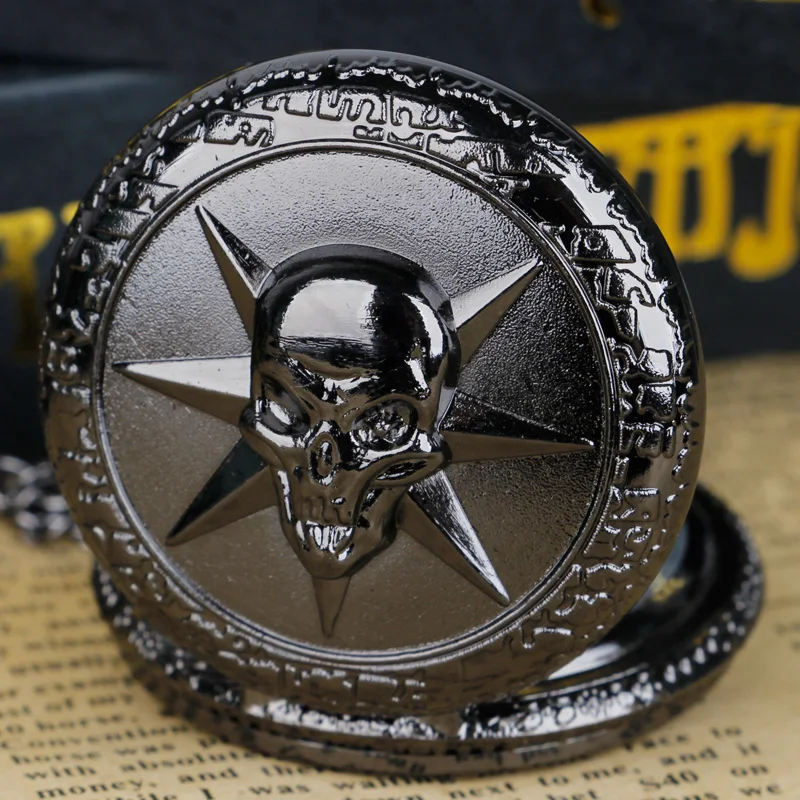 Personality Black Skull Quartz Pocket Watch FOB Chain Clock Male and Female with Children's Women Men Gifts | Наручные часы