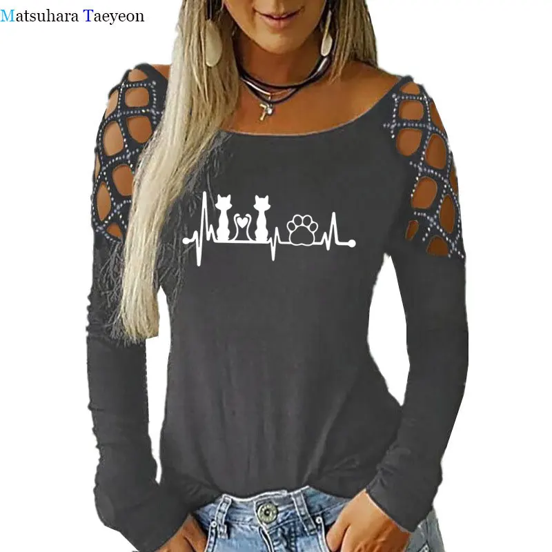Lovely Cat Print Heartbeat T Shirt Lovers T Shirts Fashion Long Sleeve Shirts for Women Casual Harajuku T-Shirt Women Clothes
Lovely Cat Print Heartbeat T Shirt Lovers T Shirts Fashion Long Sleeve Shirts for Women Casual Harajuku T-Shirt Women Clothes