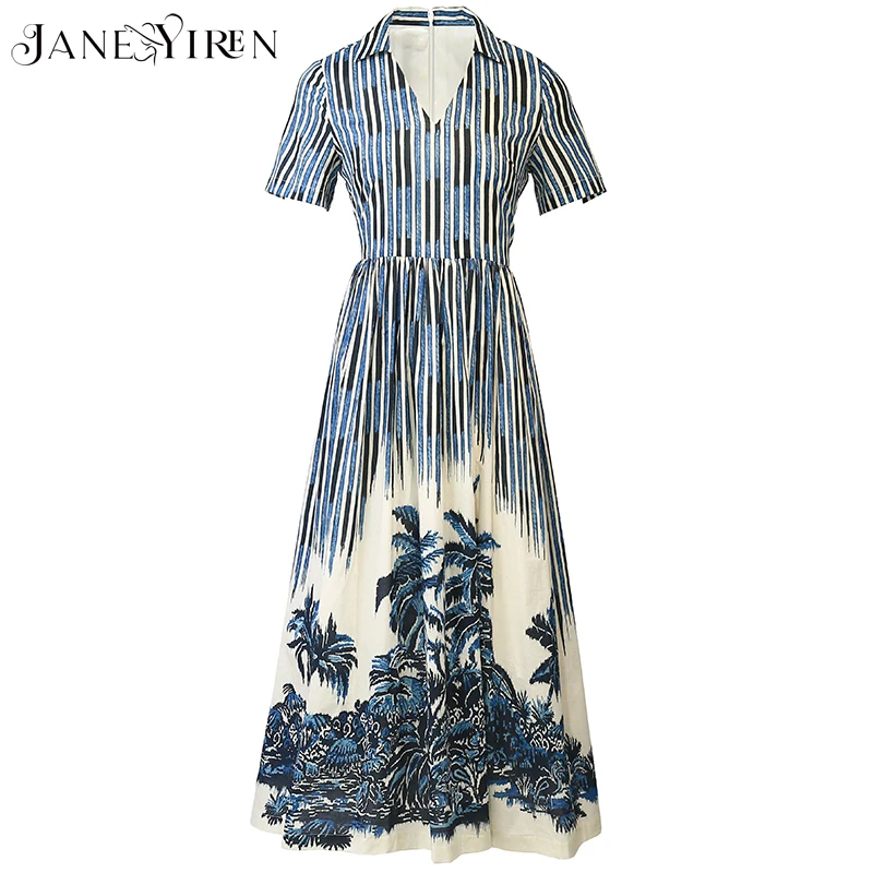 Janeyiren Summer Fashion Runway Designer Dress Women V-neck Short sleeve Loose Fashion Stripe Print Long Dress
Janeyiren Summer Fashion Runway Designer Dress Women V-neck Short sleeve Loose Fashion Stripe Print Long Dress
