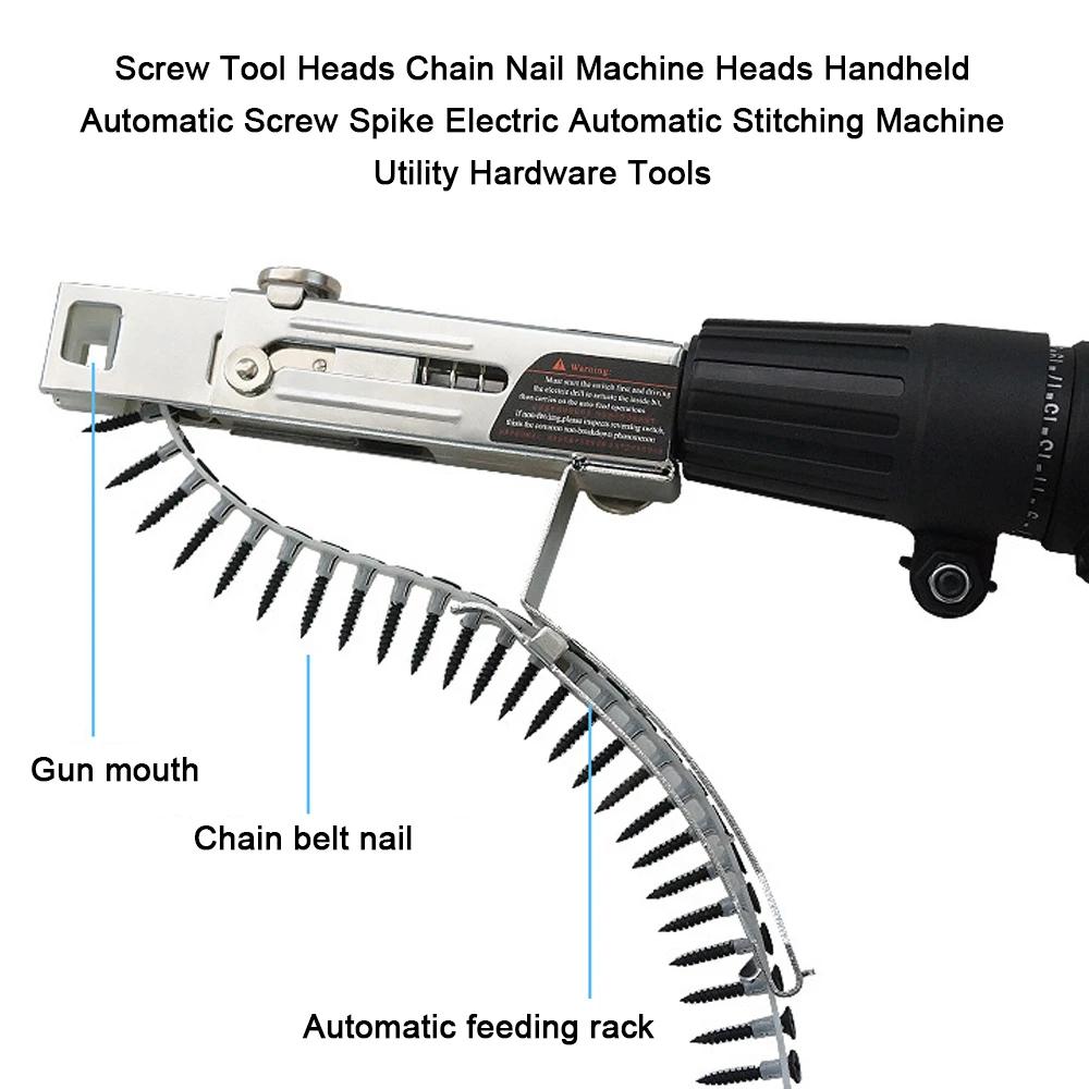 Screw Tool Heads Chains Nail Machine Heads Handheld Automatic Screw Spike Electric Automatic Stitching Machine Hardware Tools
Screw Tool Heads Chains Nail Machine Heads Handheld Automatic Screw Spike Electric Automatic Stitching Machine Hardware Tools