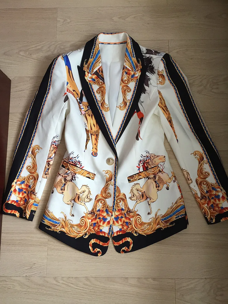 Slim Trousers Runway Printing Two Pieces Sets Outfits High Quality Designing Women Vintage Pants Suits Single Button Blazer
Slim Trousers Runway Printing Two Pieces Sets Outfits High Quality Designing Women Vintage Pants Suits Single Button Blazer