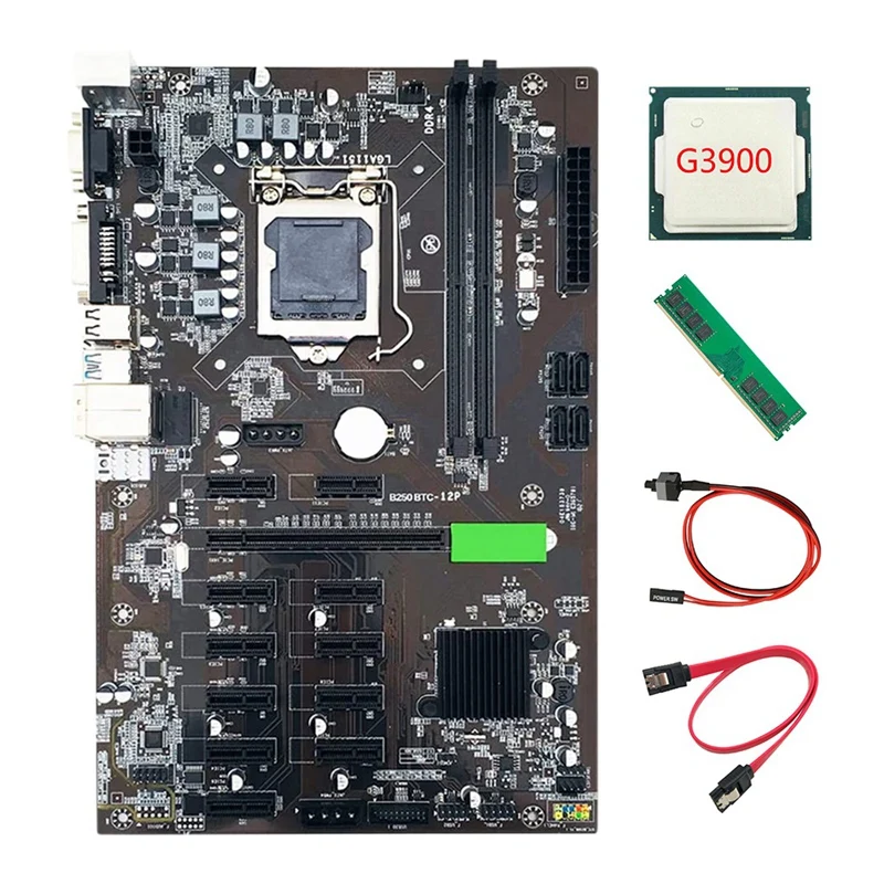 Материнская плата B250 BTC для майнинга, LGA115112 16X, графическая карта с DDR4 4 Гб, 2666 МГц, ОЗУ + кабель SATA + кабель переключения + процессор G3900
Материнская плата B250 BTC для майнинга, LGA115112 16X, графическая карта с DDR4 4 Гб, 2666 МГц, ОЗУ + кабель SATA + кабель переключения + процессор G3900