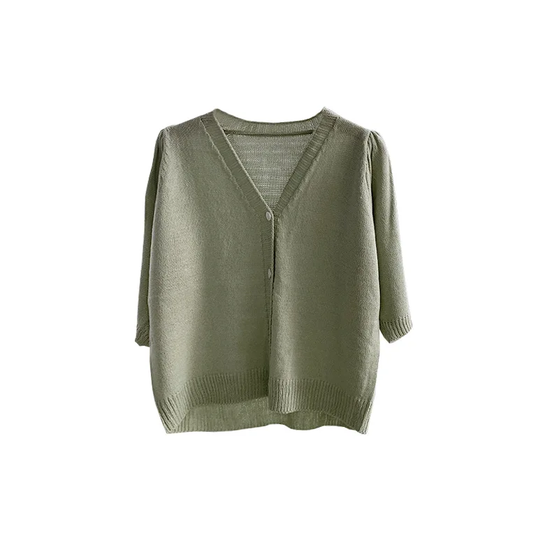2021 Summer New 3-color V-neck Middle Sleeve Knitted Blouse Female Korean Casual Slim Cardigan 21-30
2021 Summer New 3-color V-neck Middle Sleeve Knitted Blouse Female Korean Casual Slim Cardigan 21-30