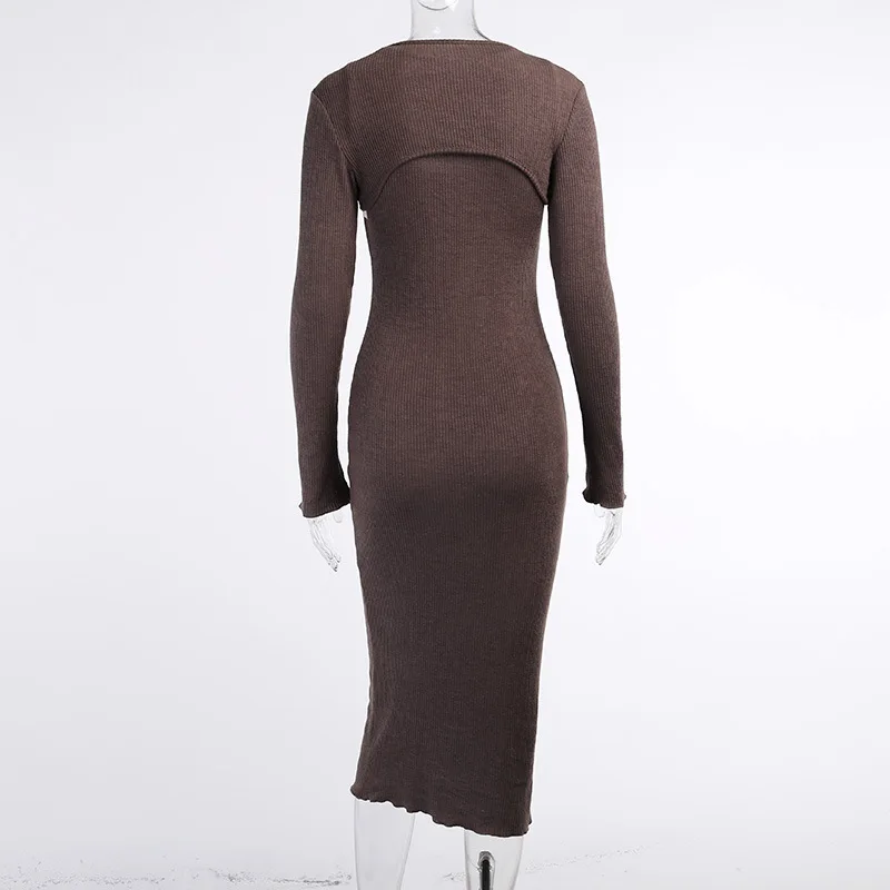 New Knitted Two Piece Women Sets Long Sleeve Crop Top Cut out Sexy Dress Bodycon Long Dresses Ladies Robe Casual Suit 2020
New Knitted Two Piece Women Sets Long Sleeve Crop Top Cut out Sexy Dress Bodycon Long Dresses Ladies Robe Casual Suit 2020