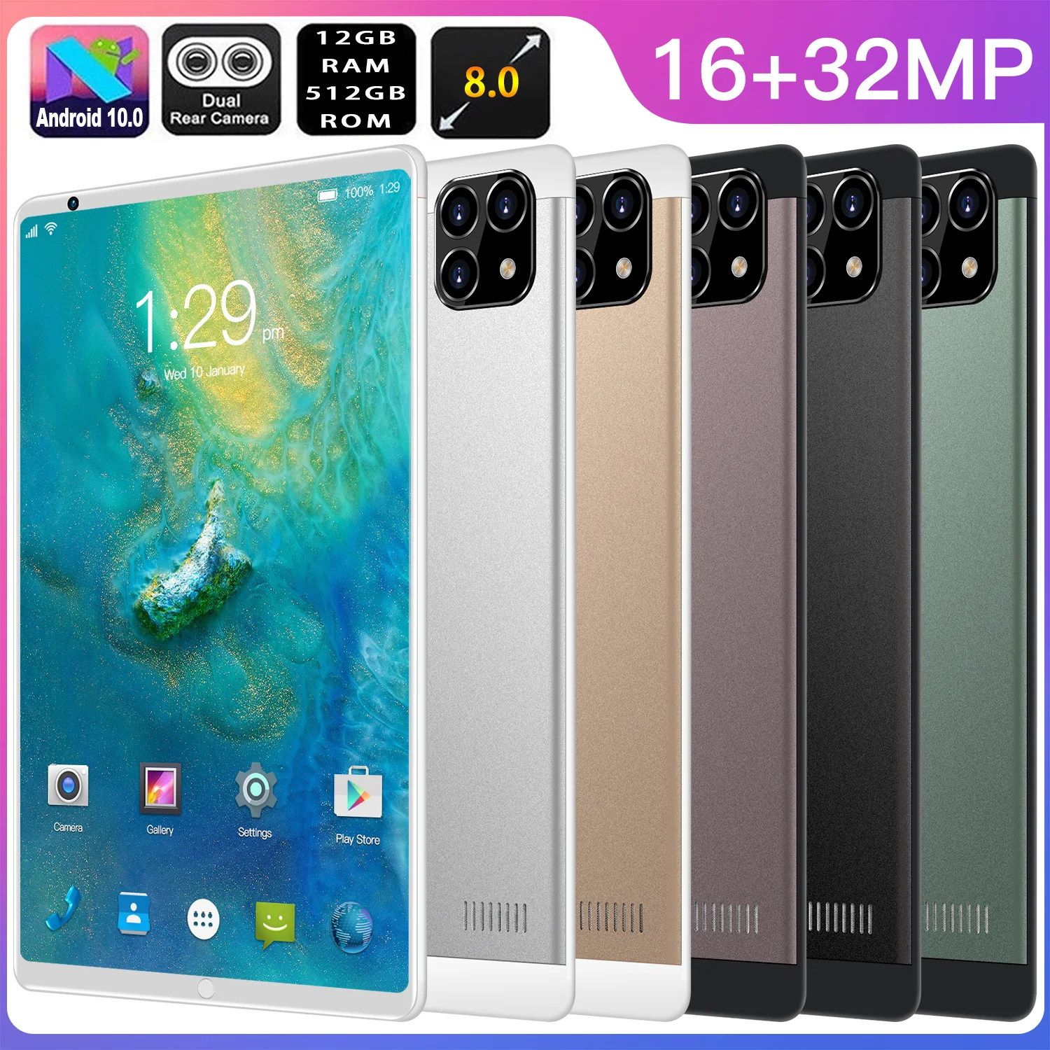 Tablet PC 8.0 Inch 12GB+512GB 10-Core Android 10 Core Google Play 4G 5G Wifi Double SIM Phone Call Pad PC Multi-language Support
Tablet PC 8.0 Inch 12GB+512GB 10-Core Android 10 Core Google Play 4G 5G Wifi Double SIM Phone Call Pad PC Multi-language Support