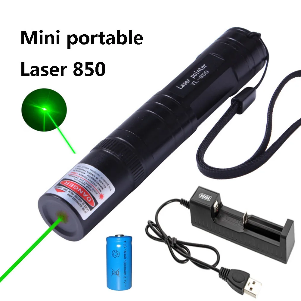 

High power laser 850 pointer mini portable green laser sight 532nm 5mw green laser device USB charger 16340 battery