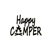 15*10.3cm Happy Camper Car Styling Vinyl Decal Camp Fire Cool Graphics Car Sticker Outdoors Tent Camping Car Accessories