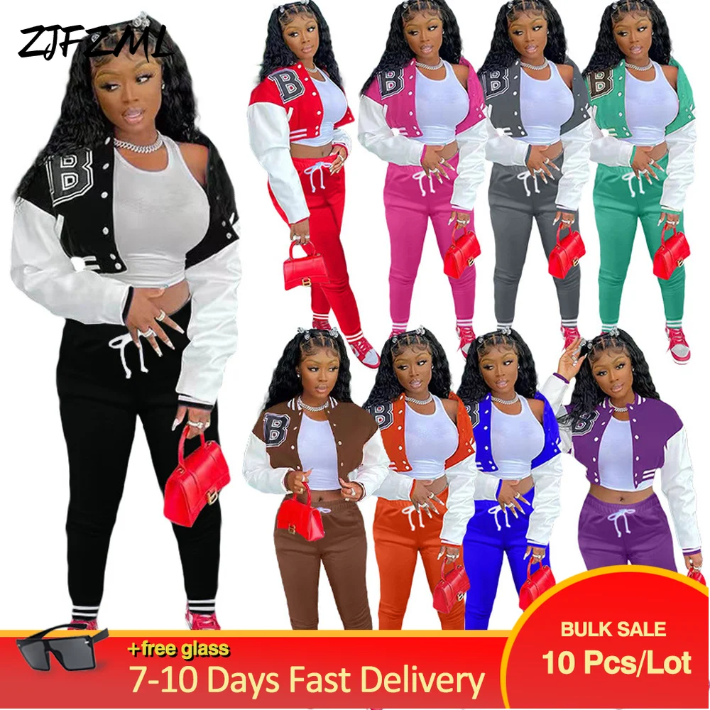 Wholesale Bulk Items Lots Women's Workout Sweatsuit Color Block Letter Print Cropped Baseball Jacket and High Waist Sport Pants
Wholesale Bulk Items Lots Women's Workout Sweatsuit Color Block Letter Print Cropped Baseball Jacket and High Waist Sport Pants