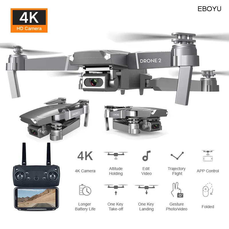 

EBOYU E68 2.4Ghz RC Drone Wifi FPV 4K/1080P HD Camera Altitude Hold One Key Return/Landing /Off Headless RC Quadcopter Drone Toy