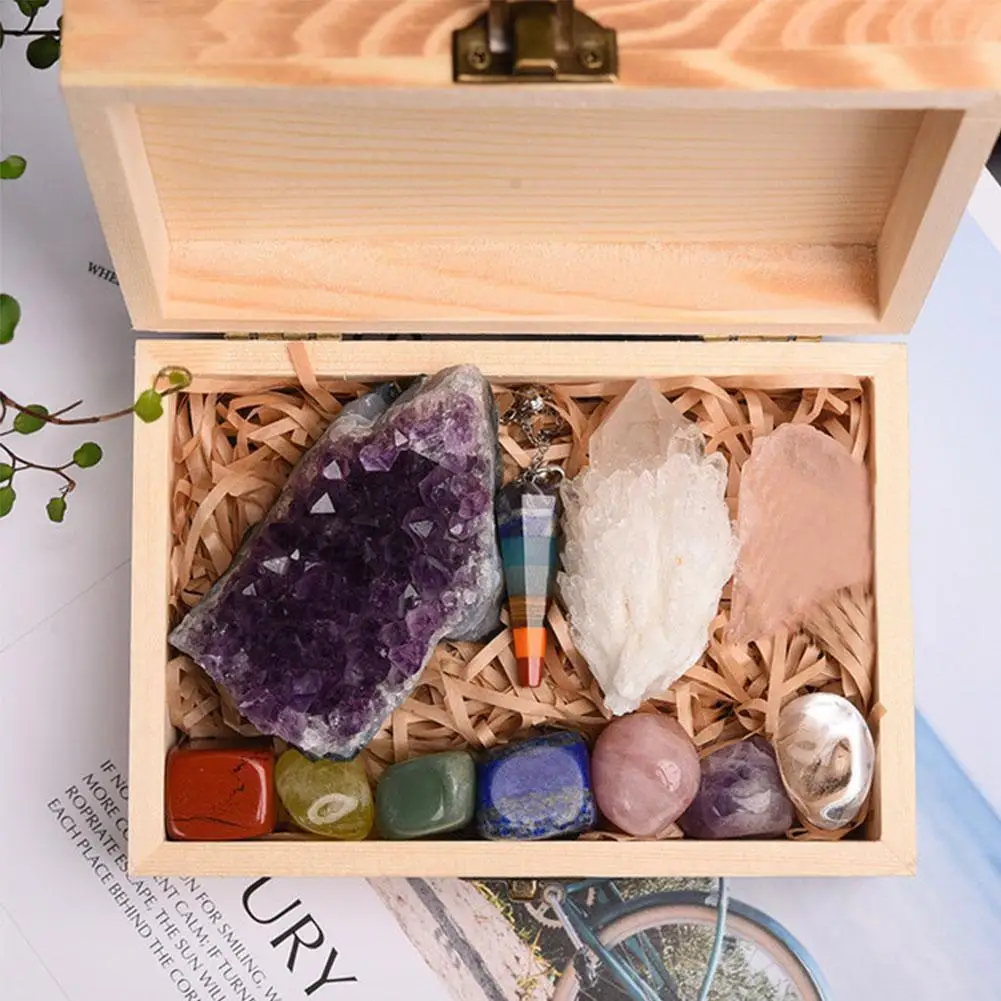 

11pcs Natural Amethyst Cluster Quartz Crystal Mineral Specimen Healing Stones Rough Ore Seven Chakras Therapy Stone Wooden Gift