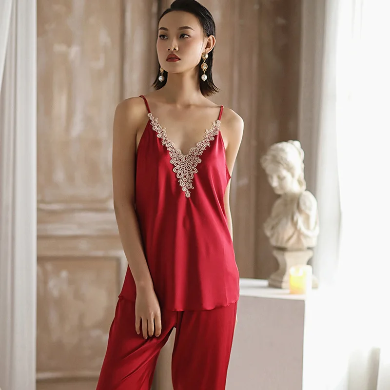 V-neck Female 3pcs Kimono Robe Pajamas Suit Burgundy Nightwear Sexy Satin Lace Sleepwear 2021 Spring Autumn New Sleep Set 
V-neck Female 3pcs Kimono Robe Pajamas Suit Burgundy Nightwear Sexy Satin Lace Sleepwear 2021 Spring Autumn New Sleep Set