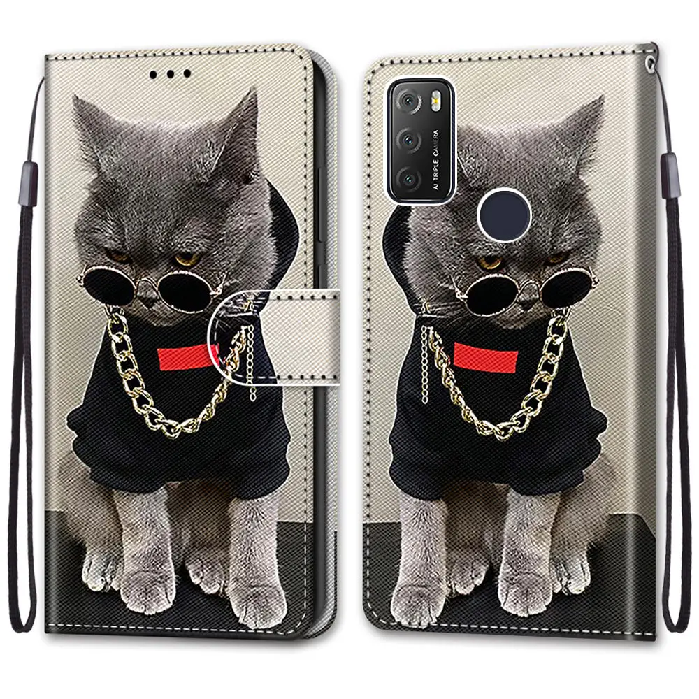 Раскрашенный кожаный флип чехол для телефона Nokia 1 4 2 3 5 кошелек с милым котом