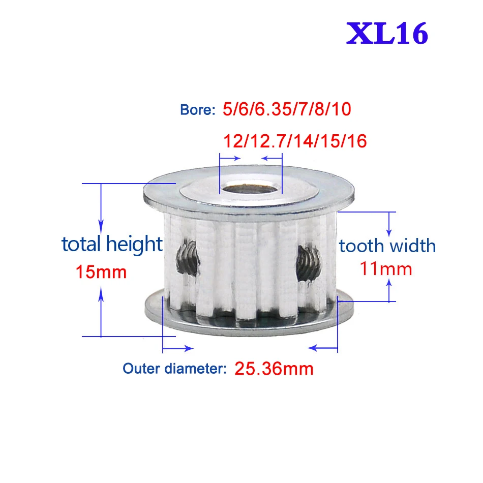 1Pcs XL 16 Tooth - 19 Tooth Synchronous Wheel Timing Belt Pulley Transmission Wheel Width 11mm Bore 5-16mm
1Pcs XL 16 Tooth - 19 Tooth Synchronous Wheel Timing Belt Pulley Transmission Wheel Width 11mm Bore 5-16mm