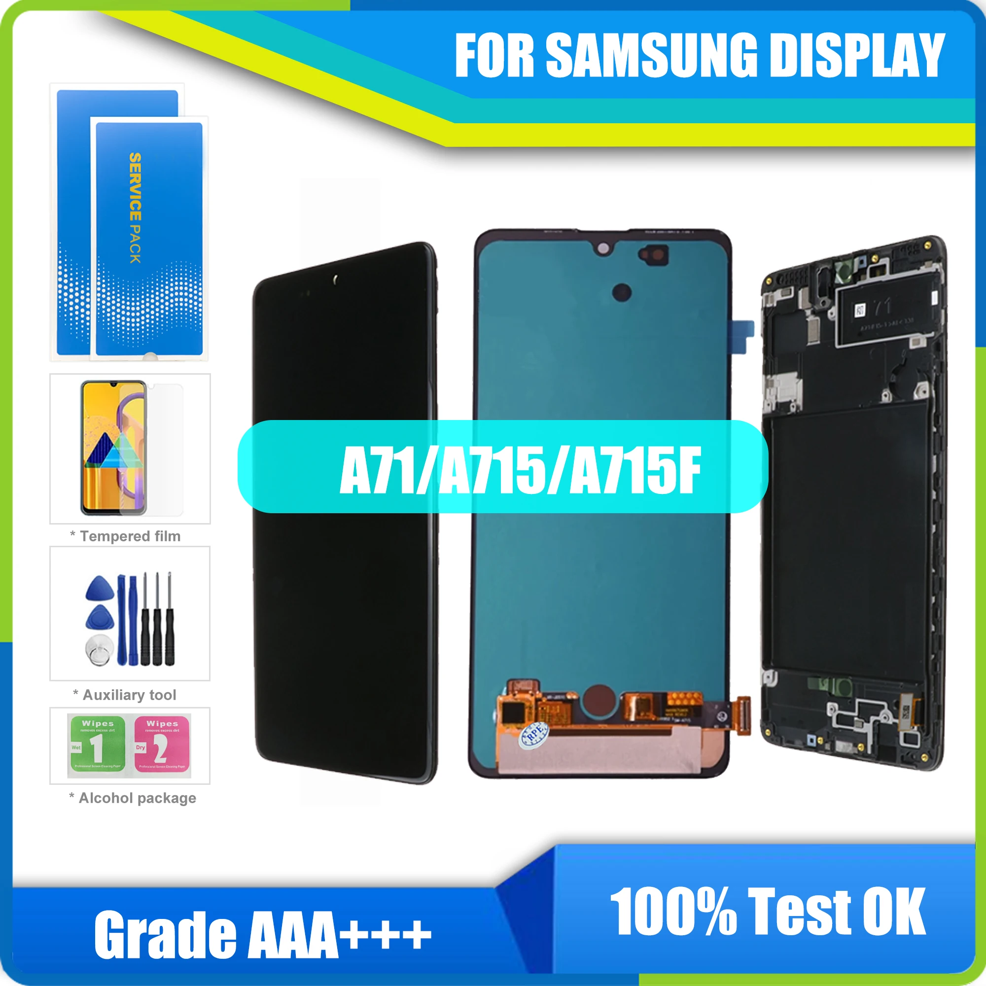 

100% Оригинальный AMOLED для Samsung Galaxy A71 ЖК сенсорный дигитайзер Сенсорное стекло в сборе для Samsung A71 дисплей A715 A715F A715FD