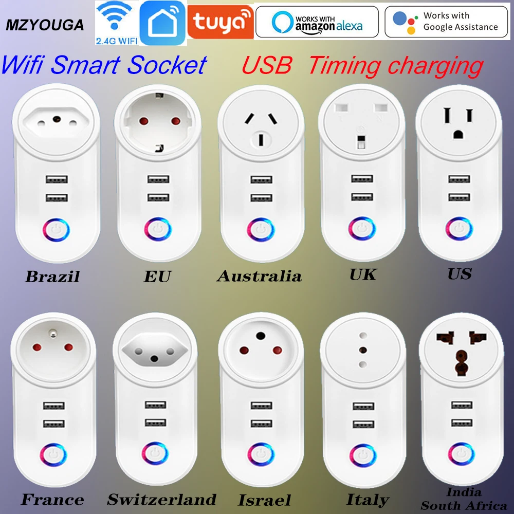 16A Tuya USB Wifi Smart Plug EU UK US Israel BR AU Swit FR ITA Wireless Power Wifi APP Control Timer charger Alexa Google Home
16A Tuya USB Wifi Smart Plug EU UK US Israel BR AU Swit FR ITA Wireless Power Wifi APP Control Timer charger Alexa Google Home
