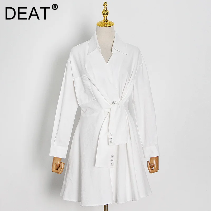 DEAT 2021 Autumn New Fashion Solid Color White French V-neck Casual Women's Design Sense High Waist Thin A-line Dress 7I2182
DEAT 2021 Autumn New Fashion Solid Color White French V-neck Casual Women's Design Sense High Waist Thin A-line Dress 7I2182