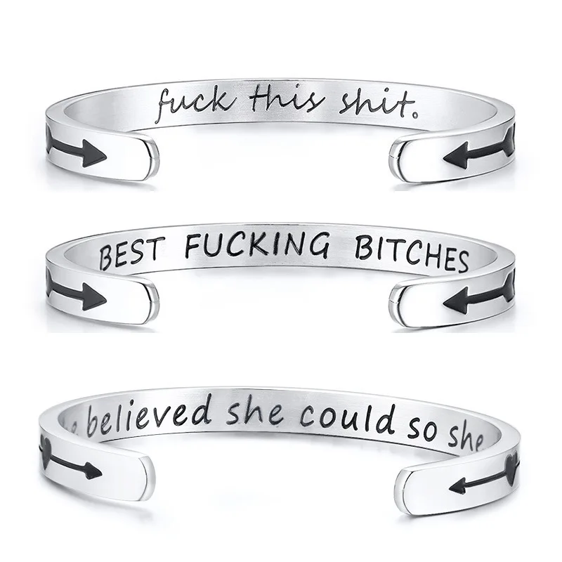 YW GAIRU English inspirational language bracelet 6MM stainless steel simple wind corrosion girlfriend open bracelet
YW GAIRU English inspirational language bracelet 6MM stainless steel simple wind corrosion girlfriend open bracelet