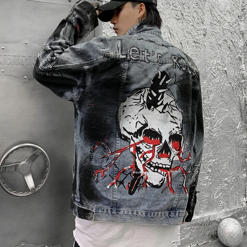 Hip Hop Jeans Graffiti Skull Print Men Jackets Sleeve Zippers Denim Streetwear Punk Rock Jean Jacket Overcoats Hipster Outwear
Hip Hop Jeans Graffiti Skull Print Men Jackets Sleeve Zippers Denim Streetwear Punk Rock Jean Jacket Overcoats Hipster Outwear
