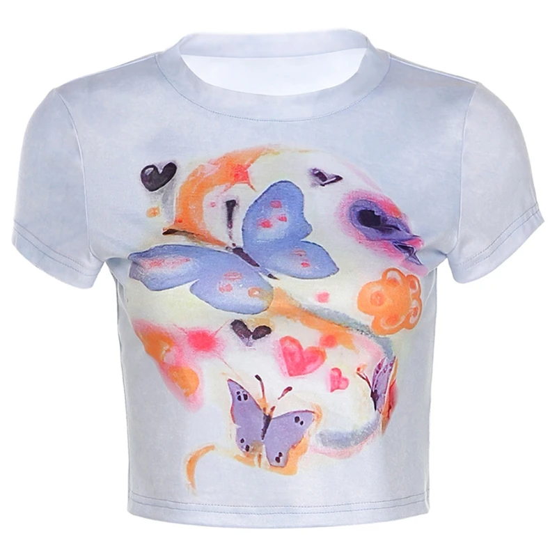 Women Summer Short Sleeve O-Neck T-Shirt Aesthetics Butterfly Heart Printing Crop Top Harajuku Casual Slim Fitting Kawaii K5DA
Women Summer Short Sleeve O-Neck T-Shirt Aesthetics Butterfly Heart Printing Crop Top Harajuku Casual Slim Fitting Kawaii K5DA