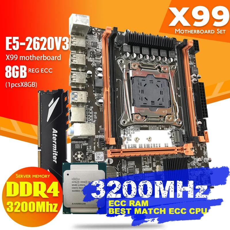 Материнская плата qiyida X99 atx + процессор Intel Xeon E5 2620 V3 LGA2011 3 Оперативная память 8 Гб DDR4