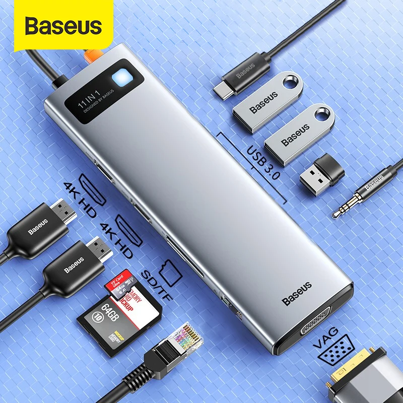 Baseus USB C Hub USB 3.0 Type C Adapter 4K@30Hz HD PD 100W Port HUB Dock Station 9/11 in 1 for Macbook Pro Laptop USB Splitter
Baseus USB C Hub USB 3.0 Type C Adapter 4K@30Hz HD PD 100W Port HUB Dock Station 9/11 in 1 for Macbook Pro Laptop USB Splitter
