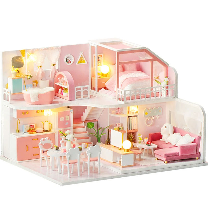 DIY Dollhouse Pink Modern Loft Kit Assembled Miniature with Furniture Casa Princess Doll House Toys for Children Girls Gifts
DIY Dollhouse Pink Modern Loft Kit Assembled Miniature with Furniture Casa Princess Doll House Toys for Children Girls Gifts