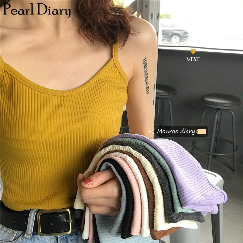 Pearl Diary Rib Knitting Spaghetti Tops Women Summer Camisole Underwear Knit Crop Camis Top Femme Camis For Women 2020 Sexy
Pearl Diary Rib Knitting Spaghetti Tops Women Summer Camisole Underwear Knit Crop Camis Top Femme Camis For Women 2020 Sexy