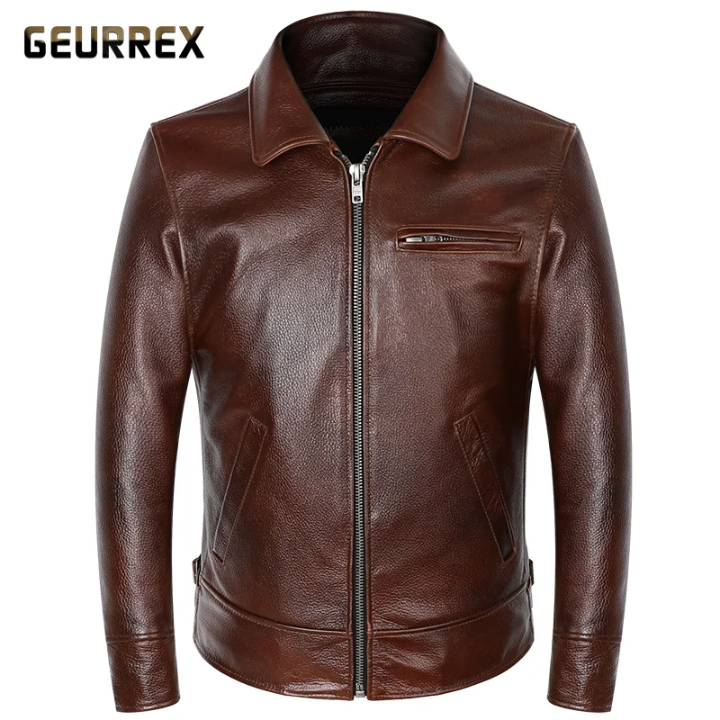 GEURREX Man Biker Leather Jacket Spring and Autumn 2021 New Men's Fashion Lapel Slim Trend Decorative Motorcycle Leather Coat
GEURREX Man Biker Leather Jacket Spring and Autumn 2021 New Men's Fashion Lapel Slim Trend Decorative Motorcycle Leather Coat